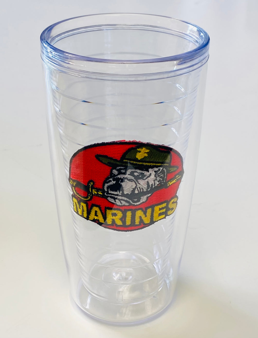 BULLDOG WITH SWORD AND MARINES PATCH DOUBLE WALL TUMBLER